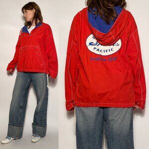 Vintage 1990s GAP Quarter Zip Hooded Windbreaker with EMBROIDERED Logo! M to L